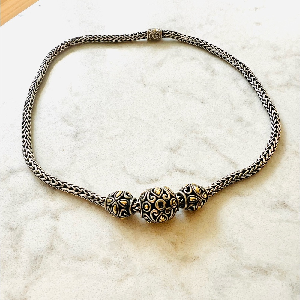 John Hardy Silver 18k Gold Jaisalmer Three Ball 16inch necklace